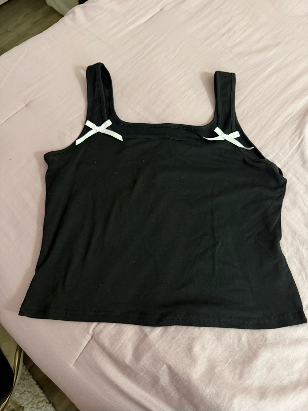 Women’s Black Tank Top with White Bow Accents